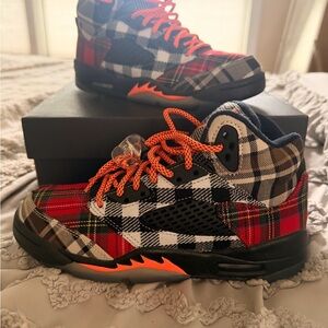 Jordan Kids 4RM Plaid Sneakers with Orange Highlights